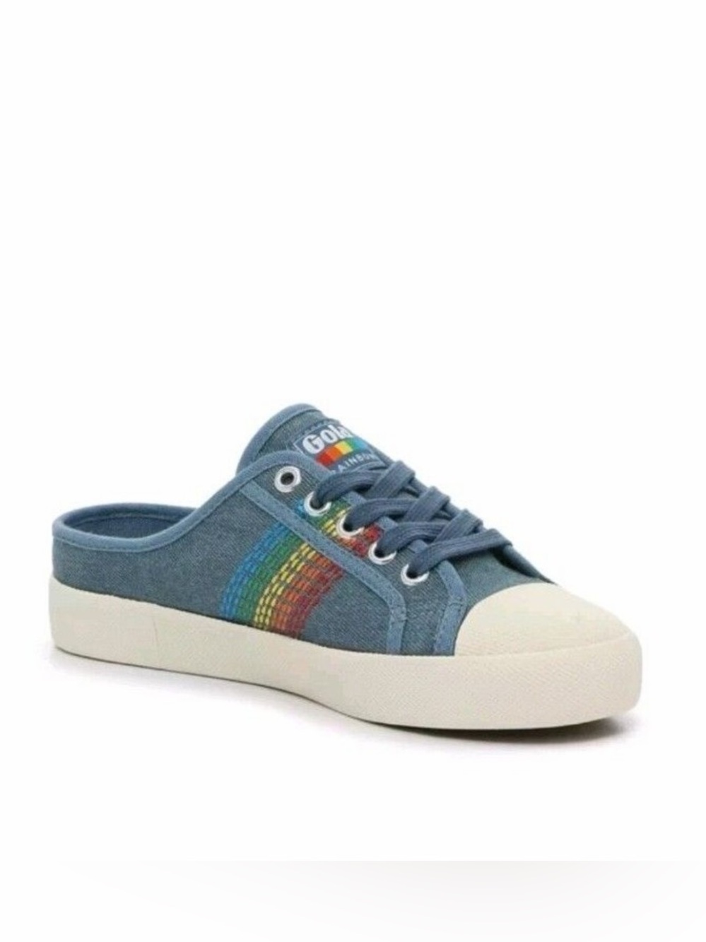Gola Coaster Rainbow Stitch Mule Size 8 Rainbow Pride Denim Slip On Sneaker Mule
